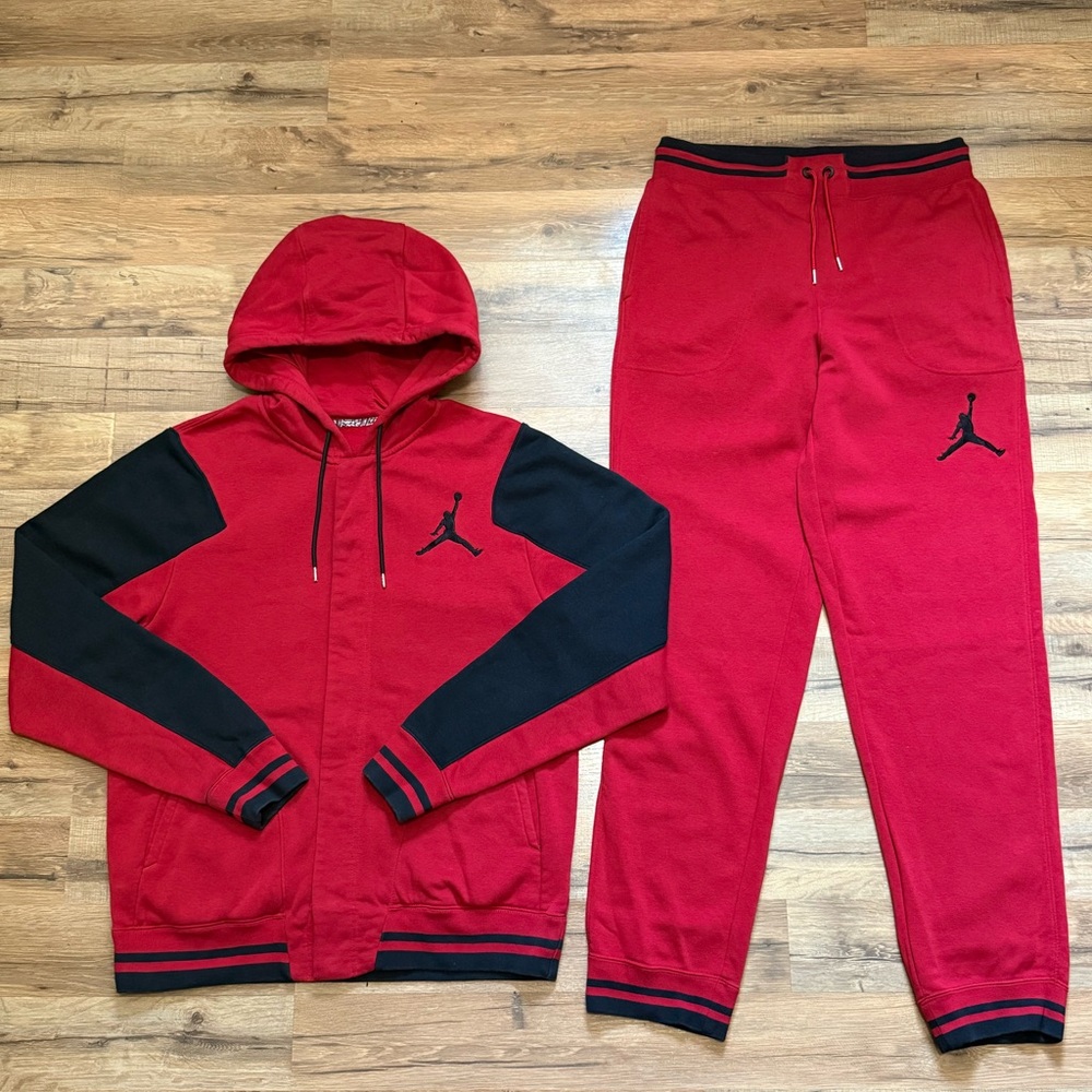 Y2K Air Jordan Chicago Bred Button Up Hoodie Sweatpants Matching Set Sweatsuit